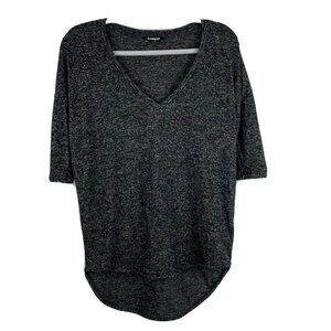Express Heather Black Burnout Style Top tshirt v-neck Size Xs